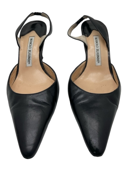 Manolo Blahnik Shoe Size 38 Black Leather Pointed Toe Slingback Pumps Black / 38