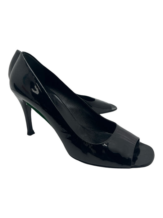 Prada Shoe Size 37.5 Black Patent Leather open toe Pumps Black / 37.5