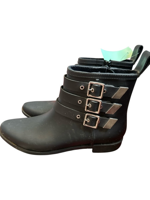 Loeffler Randall Shoe Size 8 Black Rubber Buckles Side Zip Short Rainboots Black / 8