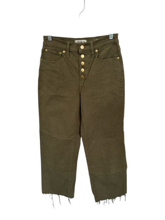 Madewell Size 27 Olive Green Cotton Blend High Waist Button Fly Wide Leg Jeans Olive Green / 27