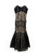 Miss NY Size 10 Black & Beige Polyester Beaded Embroidered Spaghetti Strap Gown Black & Beige / 10