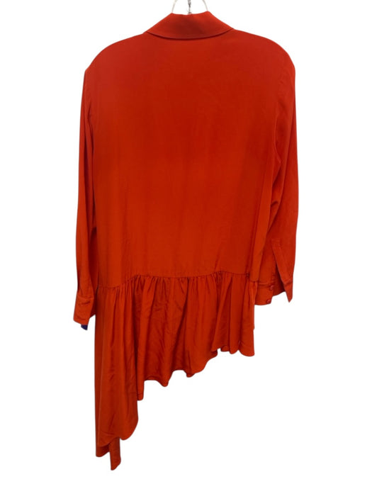 Tibi Size 4 Orange Silk Button Down Long Sleeve Asymmetric Top Orange / 4