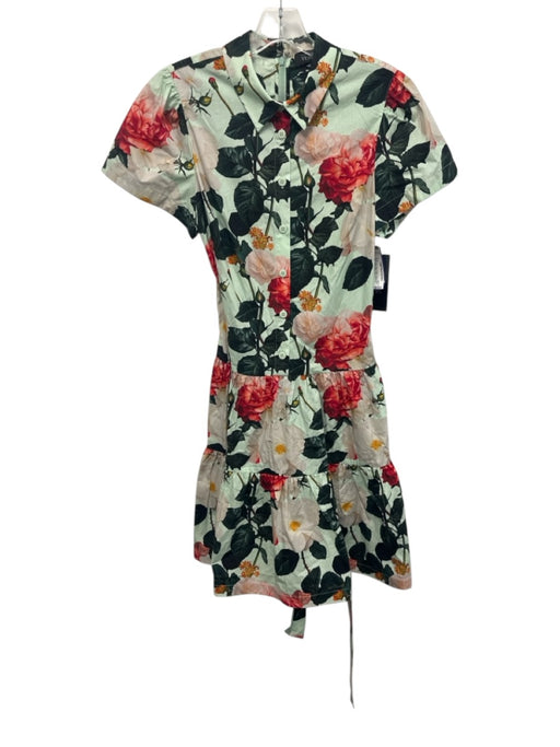 Rickie Freeman for Teri Jon Size 6 Green, Red, Pink Cotton Floral Dress Green, Red, Pink / 6