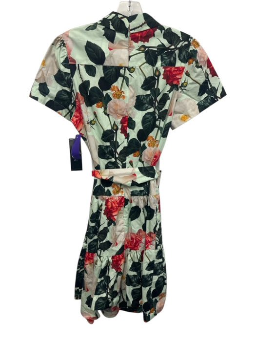 Rickie Freeman for Teri Jon Size 6 Green, Red, Pink Cotton Floral Dress Green, Red, Pink / 6