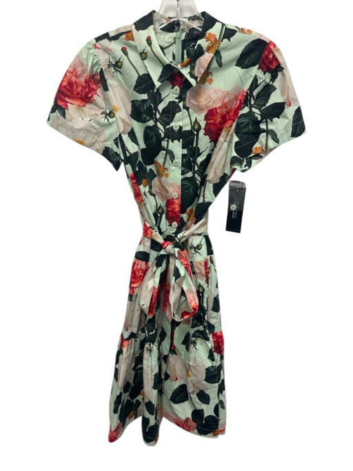 Rickie Freeman for Teri Jon Size 6 Green, Red, Pink Cotton Floral Dress Green, Red, Pink / 6