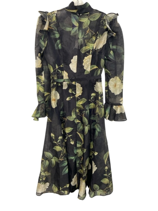 Leo Lin Size 12 navy blue, green, cream Linen Blend Botanical Button Down Dress navy blue, green, cream / 12