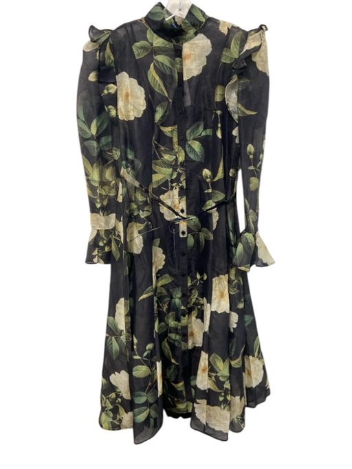 Leo Lin Size 12 navy blue, green, cream Linen Blend Botanical Button Down Dress navy blue, green, cream / 12