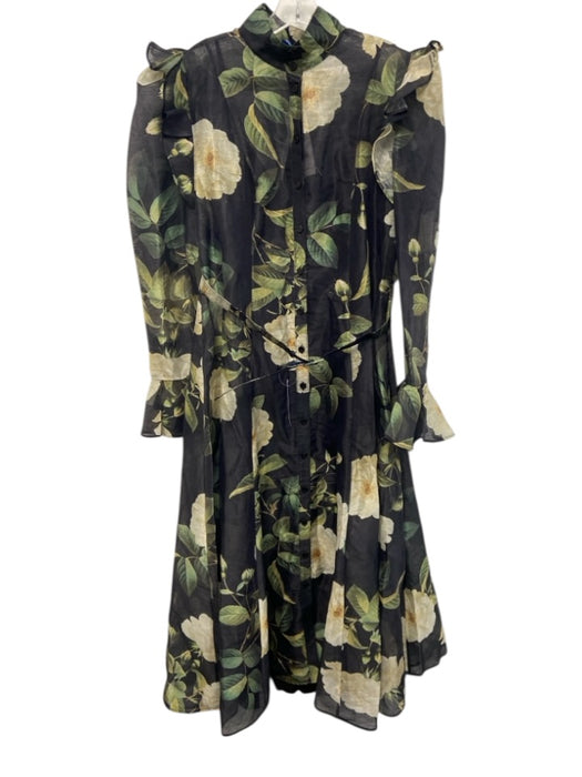 Leo Lin Size 12 navy blue, green, cream Linen Blend Botanical Button Down Dress navy blue, green, cream / 12