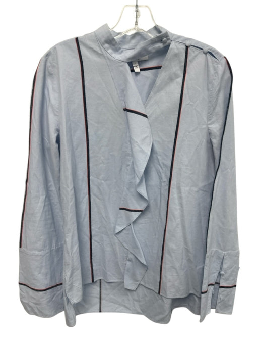 Derek Lam 10 Crosby Size 6 Blue, Black, Red Cotton Flounce Stripe Top Blue, Black, Red / 6