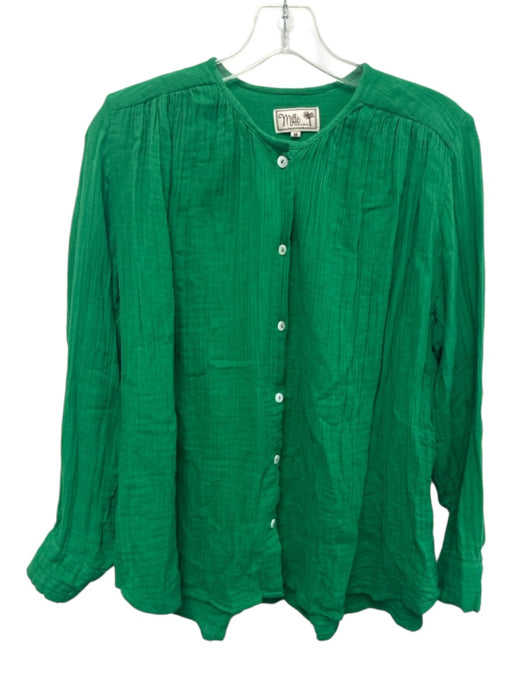 Mille Resort & Travel Size M Green Cotton Gauze Button Down Long Sleeve Top Green / M