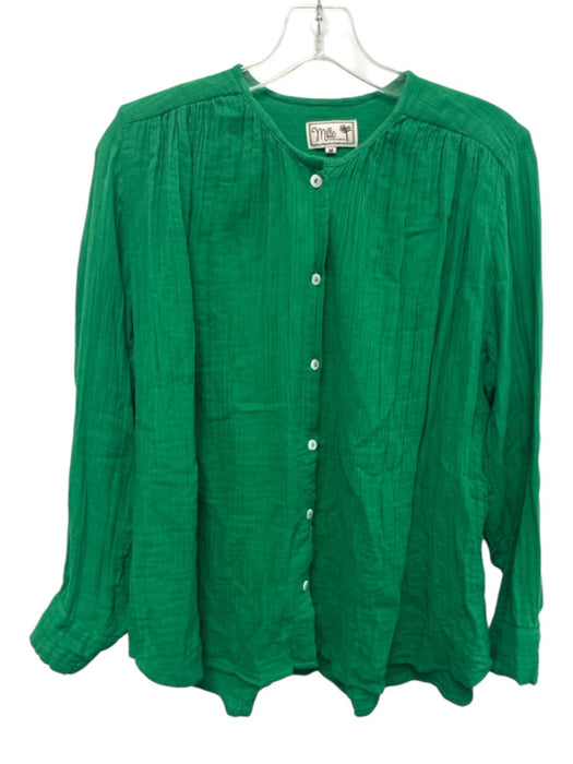 Mille Resort & Travel Size M Green Cotton Gauze Button Down Long Sleeve Top Green / M