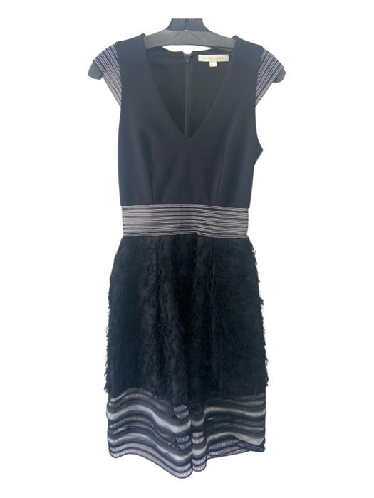 Jonathan Simkhai Size 4 Black & White Viscose Blend Cap Sleeve Lace Detail Dress Black & White / 4