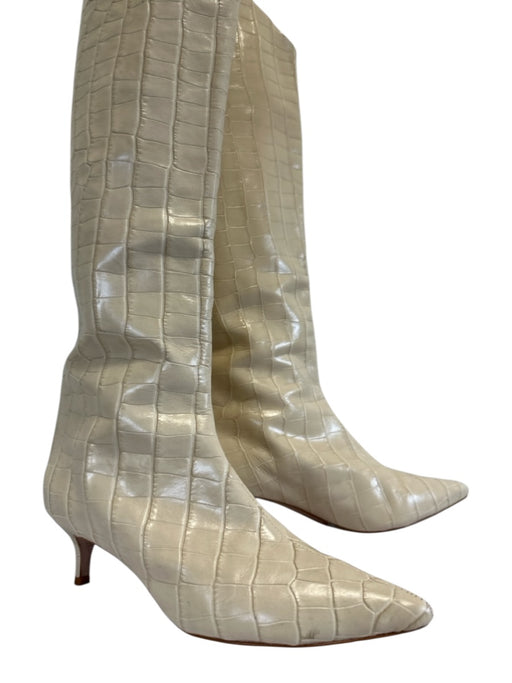 Schutz Shoe Size 6.5 Cream Beige Leather Croc Embossed Pointed Toe Boots Cream Beige / 6.5
