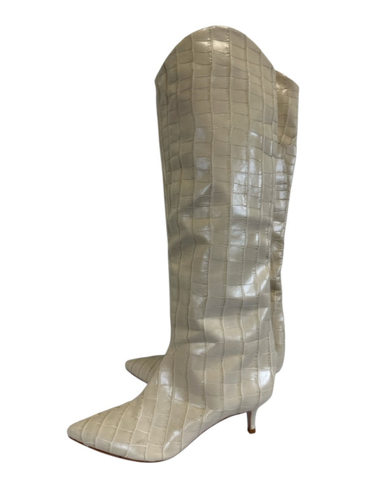 Schutz Shoe Size 6.5 Cream Beige Leather Croc Embossed Pointed Toe Boots Cream Beige / 6.5