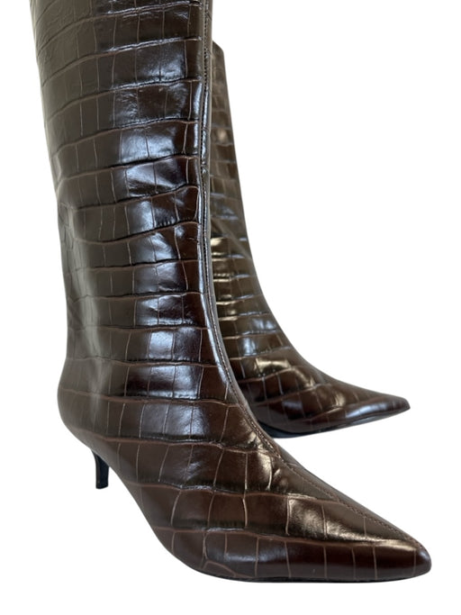 Schutz Shoe Size 6.5 Dark Brown Leather Croc Embossed Pointed Toe Boots Dark Brown / 6.5