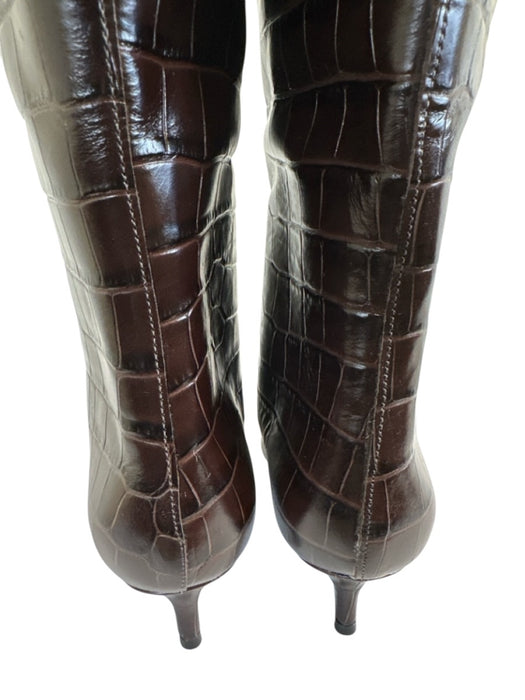 Schutz Shoe Size 6.5 Dark Brown Leather Croc Embossed Pointed Toe Boots Dark Brown / 6.5