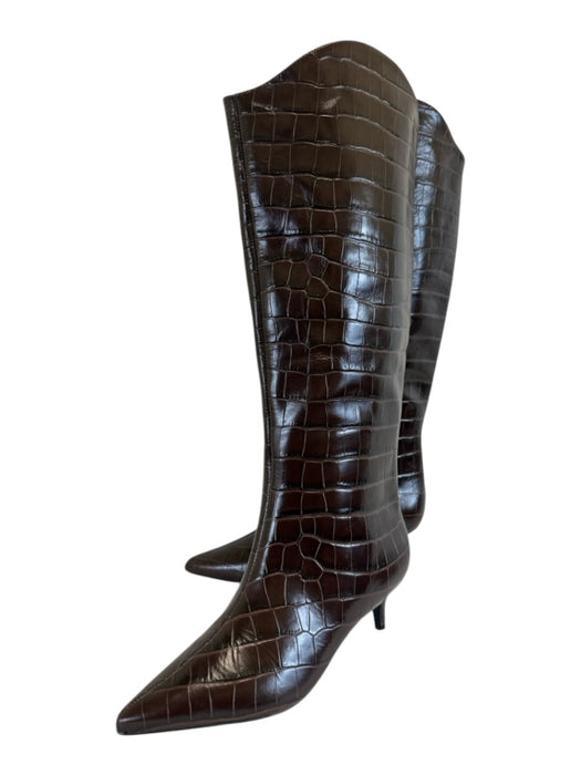 Schutz Shoe Size 6.5 Dark Brown Leather Croc Embossed Pointed Toe Boots Dark Brown / 6.5