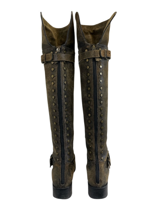 Tory Burch Shoe Size 6.5 Brown & Olive Suede Leather Distressed Knee High Boots Brown & Olive / 6.5