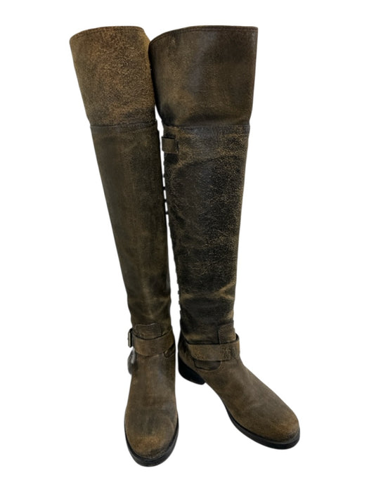 Tory Burch Shoe Size 6.5 Brown & Olive Suede Leather Distressed Knee High Boots Brown & Olive / 6.5
