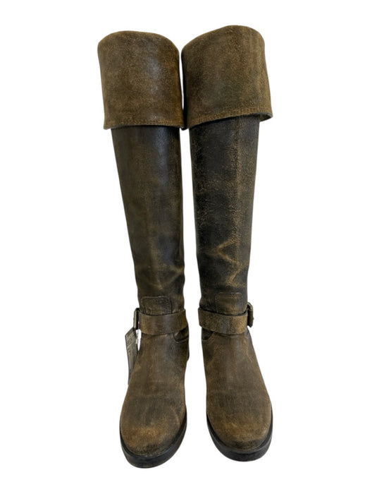 Tory Burch Shoe Size 6.5 Brown & Olive Suede Leather Distressed Knee High Boots Brown & Olive / 6.5