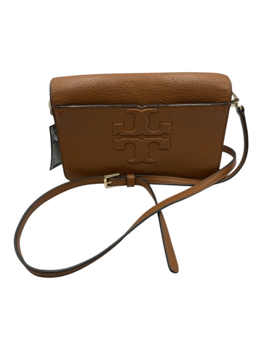 Tory Burch Chestnut Brown Leather Pebbled Logo Crossbody Magnetic Flap Close Bag Chestnut Brown / XS