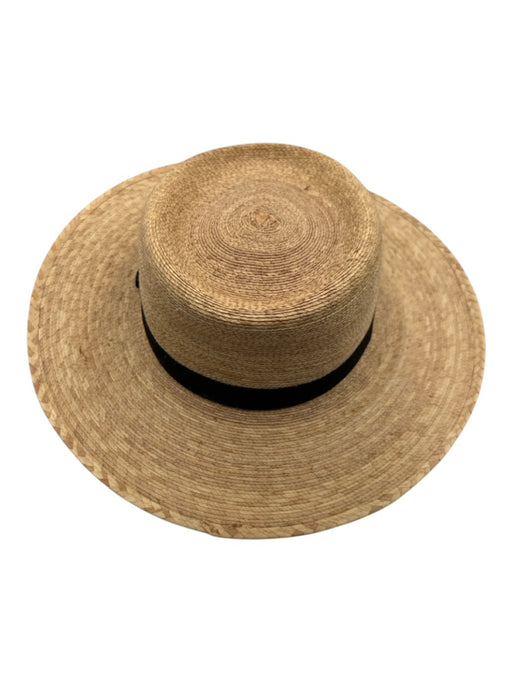 Beige & Black Palm Straw Woven Ribbon Wide Brim Sun Hat Beige & Black / 7