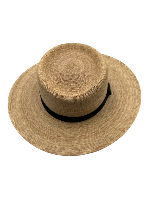 Beige & Black Palm Straw Woven Ribbon Wide Brim Sun Hat Beige & Black / 7