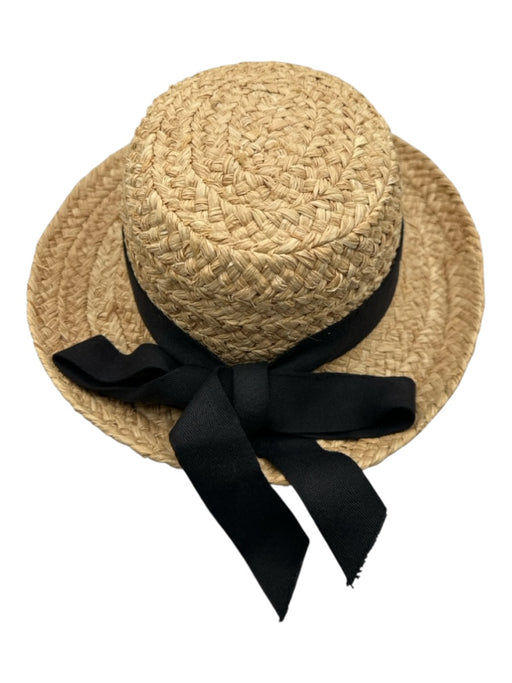 The Scala Collection Beige & Black Straw windbreaker Bow back Ribbon Sun Hat Beige & Black