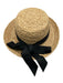 The Scala Collection Beige & Black Straw windbreaker Bow back Ribbon Sun Hat Beige & Black