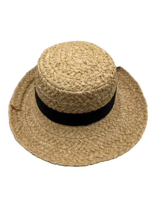 The Scala Collection Beige & Black Straw windbreaker Bow back Ribbon Sun Hat Beige & Black