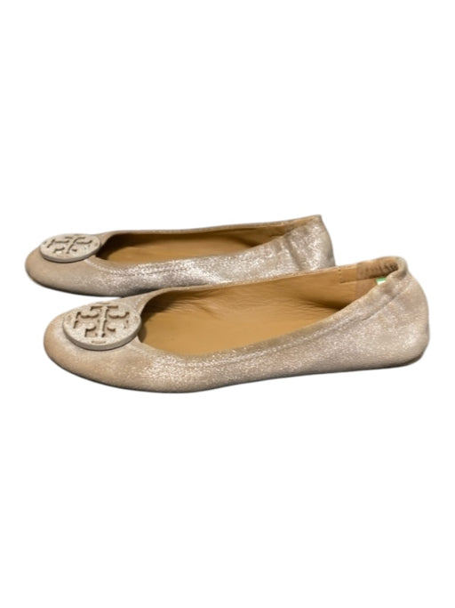 Tory Burch Shoe Size 7 Tan Leather metalic Logo Detail Ballet Slipper Shoes Tan / 7