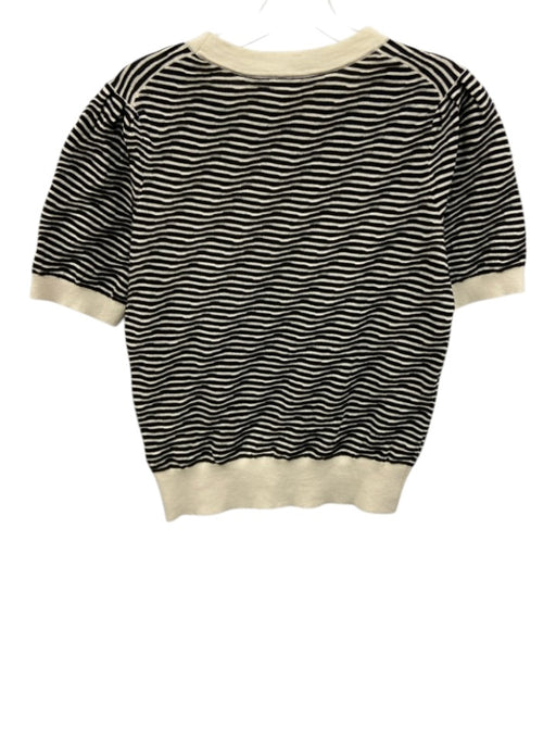 Trina Turk Size S Cream White & Black Cotton Textured Knit Short Sleeve Top Cream White & Black / S