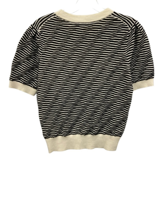 Trina Turk Size S Cream White & Black Cotton Textured Knit Short Sleeve Top Cream White & Black / S