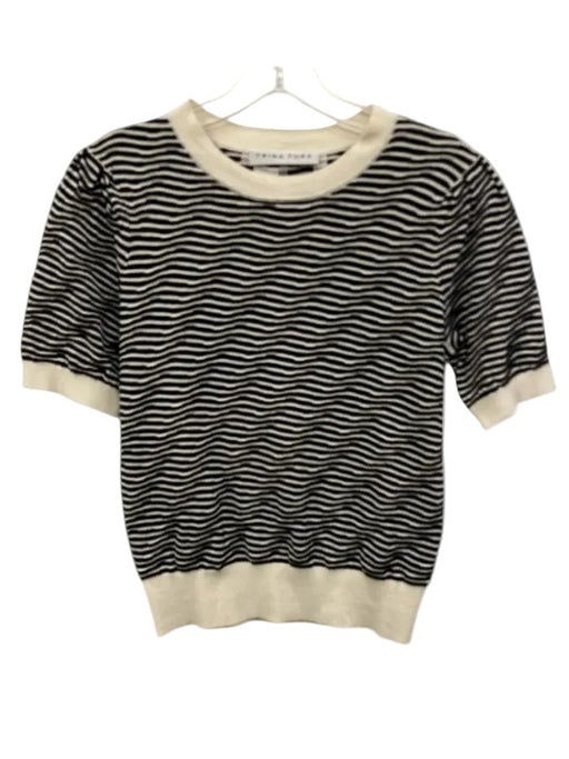 Trina Turk Size S Cream White & Black Cotton Textured Knit Short Sleeve Top Cream White & Black / S
