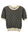 Trina Turk Size S Cream White & Black Cotton Textured Knit Short Sleeve Top Cream White & Black / S