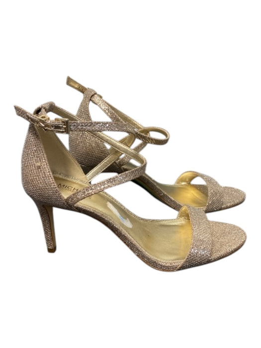 Michael Kors Shoe Size 6.5 Gold Fabric metalic Sandal Medium Rise Strappy Shoes Gold / 6.5