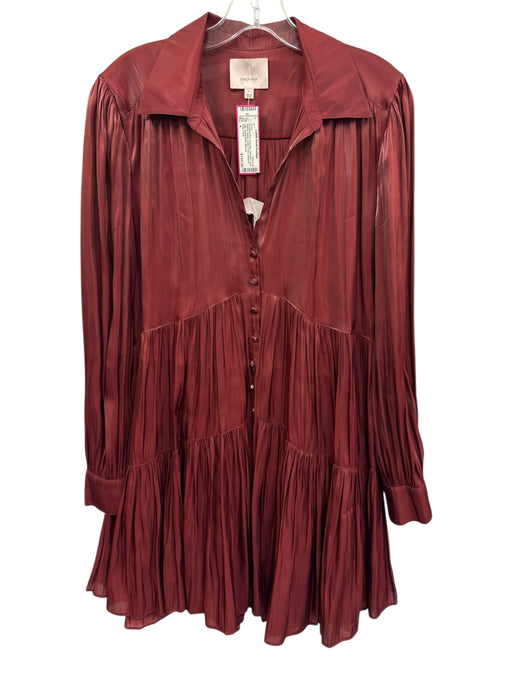 Cinq a Sept Size 4 Burgundy Red Polyester Shimmer Long Balloon Sleeve Dress Burgundy Red / 4