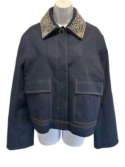Veronica Beard Size XS/S Dark Wash Cotton Button Front Embellished Jacket Dark Wash / XS/S