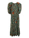Ulla Johnson Size 4 Green & Multi Cotton Split V Neck Drawstring Waist Dress Green & Multi / 4
