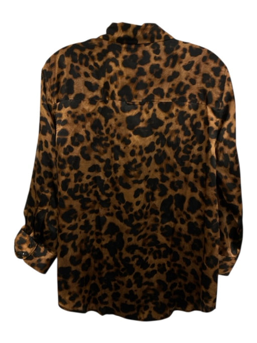 L'agence Size M Brown & Black Silk Button Up 3/4 Sleeve Leopard Print Top Brown & Black / M