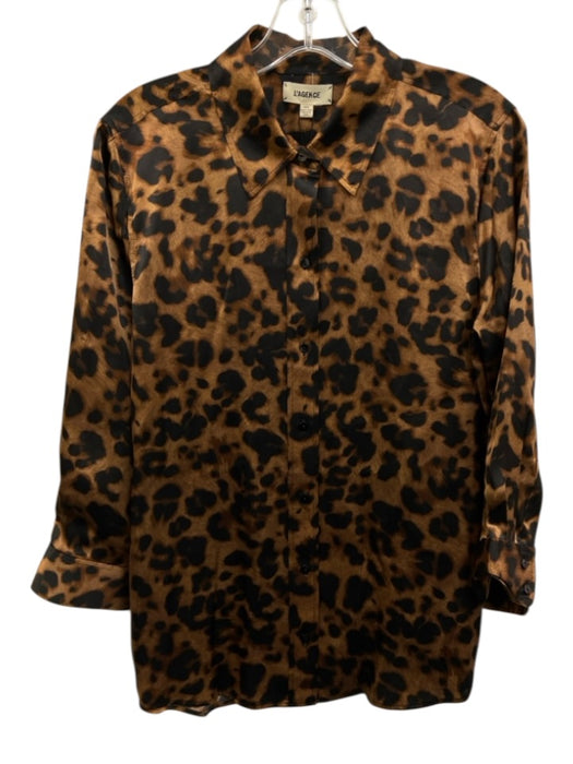 L'agence Size M Brown & Black Silk Button Up 3/4 Sleeve Leopard Print Top Brown & Black / M