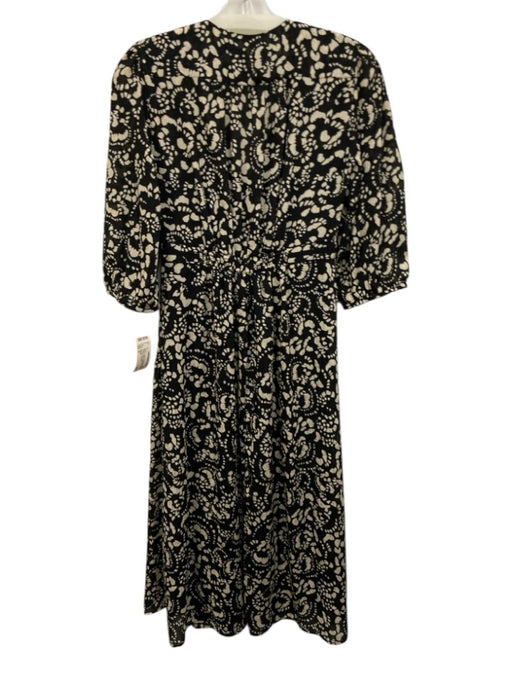 Ba&sh Size 0 Black & Cream Polyester V Neck Pleated All Over Print Midi Dress Black & Cream / 0