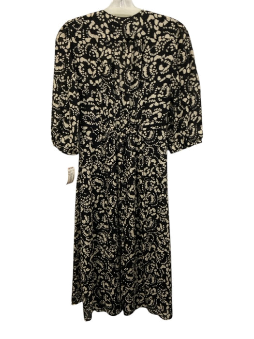 Ba&sh Size 0 Black & Cream Polyester V Neck Pleated All Over Print Midi Dress Black & Cream / 0