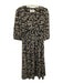 Ba&sh Size 0 Black & Cream Polyester V Neck Pleated All Over Print Midi Dress Black & Cream / 0