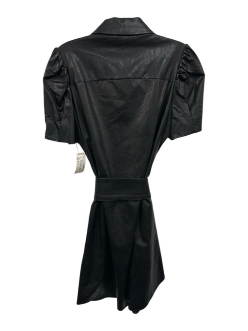 Tyler Boe Size 4 Black Polyurethane Tie Belt Button Front Short Sleeve Dress Black / 4
