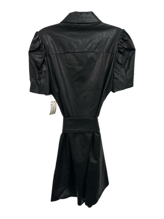 Tyler Boe Size 4 Black Polyurethane Tie Belt Button Front Short Sleeve Dress Black / 4