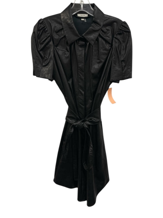 Tyler Boe Size 4 Black Polyurethane Tie Belt Button Front Short Sleeve Dress Black / 4