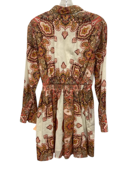 Cleobella Size XS Cream & pink Cotton Button Front Long Sleeve Dress Cream & pink / XS