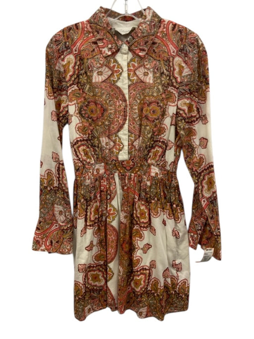 Cleobella Size XS Cream & pink Cotton Button Front Long Sleeve Dress Cream & pink / XS