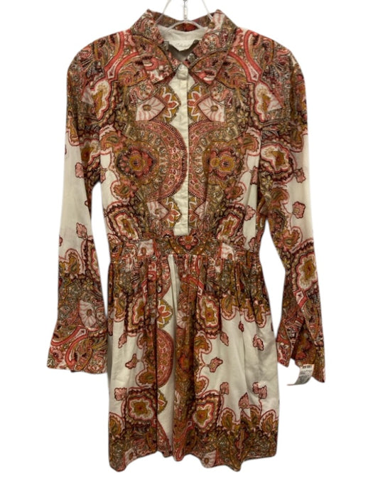 Cleobella Size XS Cream & pink Cotton Button Front Long Sleeve Dress Cream & pink / XS